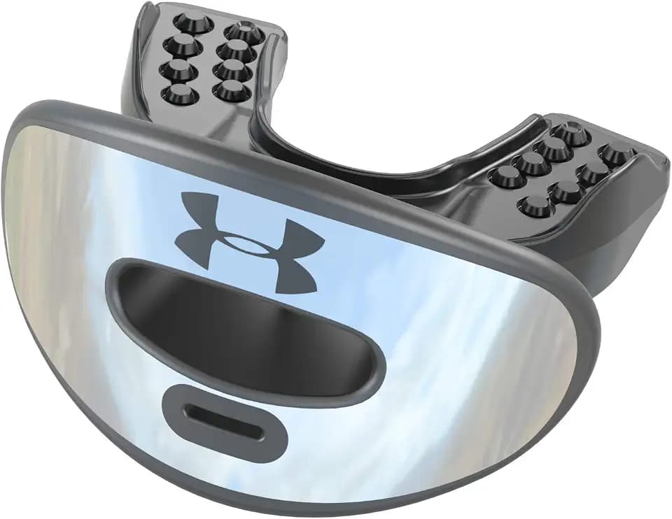 Under Armour Football Lip Guard - Mouthpiece with Strap, Full Mouth Protection for Braces - Silver