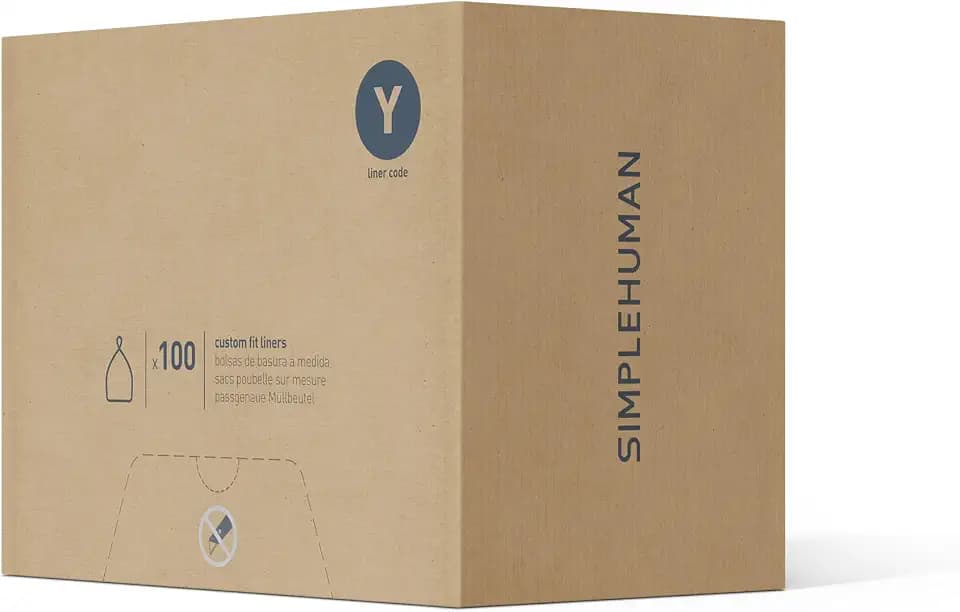 simplehuman Code Y 100 Count Custom Fit Liners, Heavy-Duty Commercial Drawstring Trash Bags, One-by-One Mess-Free Dispense, Extra Thick & Double Seamed, 50% PCR Plastic, 115 Liter / 30 Gallon, White