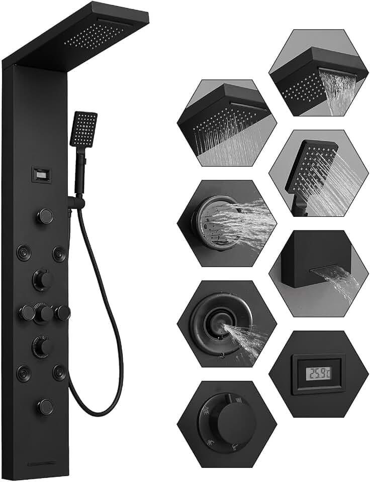 BWE Stainless Steel Shower Panel Tower System Rainfall Waterfall Shower