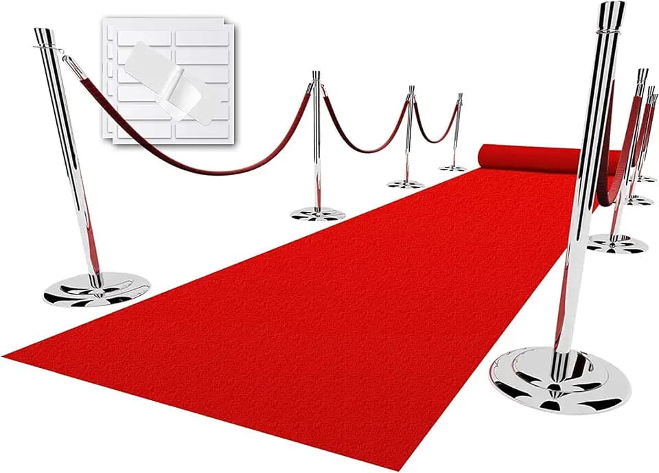 EZLucky Red Carpet Runner for Party, 4X15 ft, 130 GSM Felt Non-Woven with Double-Sided No Traces Adhesive Sticke, Aisle Runner for Wedding, Movie Theme Party Decos, Red Runway Rug for Prom
