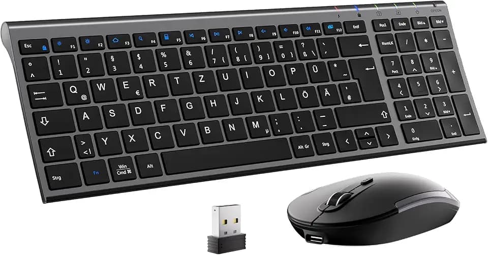 iClever Tastatur Maus Set Kabellos, QWERTZ Layout, Grau