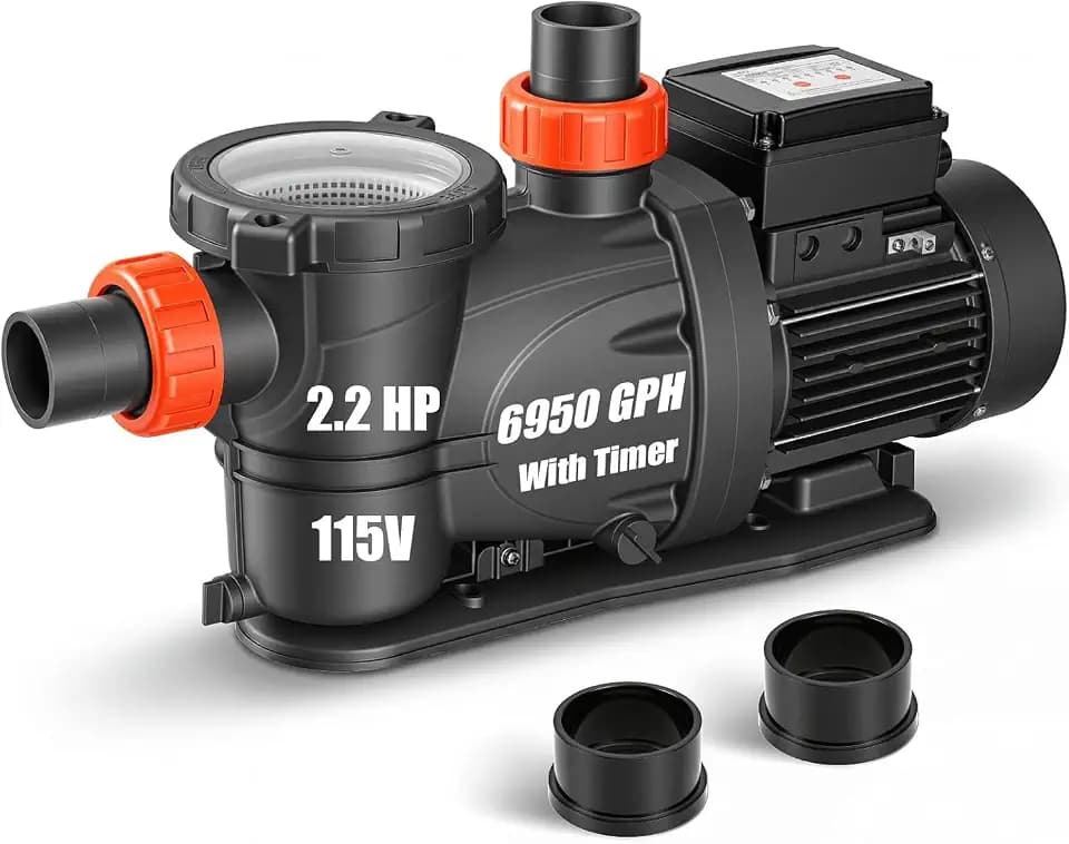 LEO 2HP In/Above Ground Pool Pump with Timer High Flow Powerful Self Priming Pool Pump, Single Speed 115V 6950GPH, Black