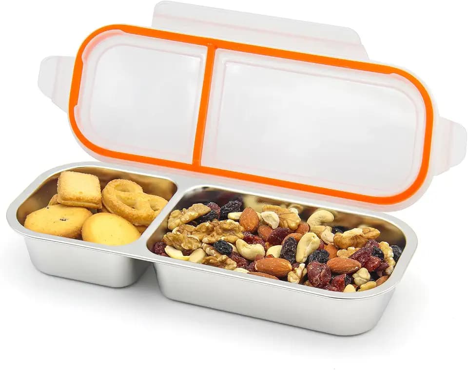 Stainless Steel Snack Containers 2 Compartment Fruit Box