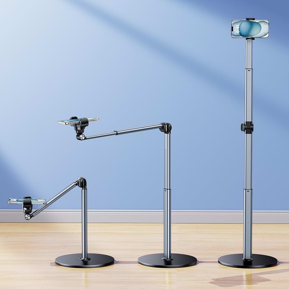 Overhead Handy Stativ für iPhone,360° Verstellbare Aluminium Halterung zum Filmen,Phone Tripod für Kochen,Backen,Basteln,Zeichnen Handyhalterung,für Samsung Smartphone Handystativhalter