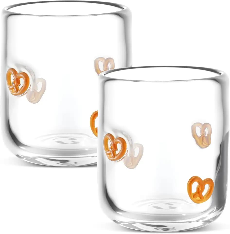 SiliFine 2 PCS Pretzels Icon Juice Glasses - 14oz Pretzels Bread Stemless Wine Drinking Coffee Glass Cup for Home Party Supplies & Gift