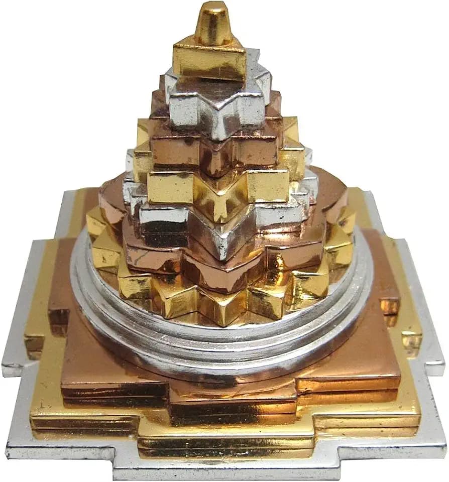 Sri Meru Yantra Yantram, Sri Chakra, Maha Meru - Spiritual Blessings, Prosperity, Enlightenment - in Brass & Ashtadhatu (3" Ashtadhatu 3 Tone Polish)