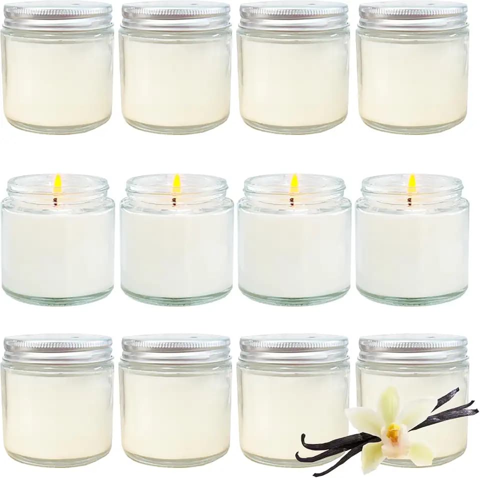 12 Pcs 4 Oz Mini Soy Candles,Vanilla Scented,Aromatherapy Candle,Bulk Candle Set,Great Stress Relieving Scented Candles for Girls as a Gift for Birthdays, Weddings and More!