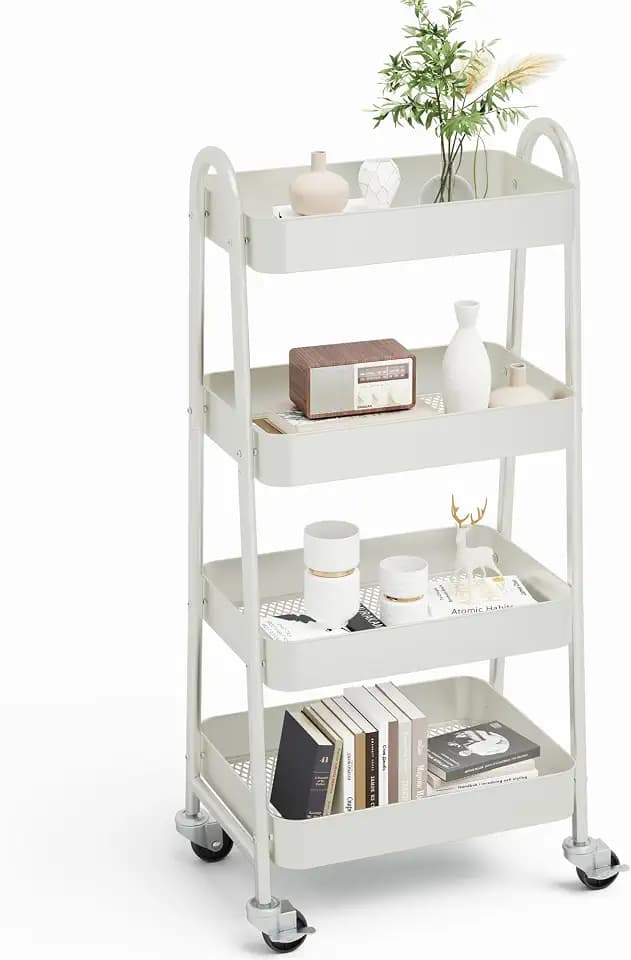 NEWBULIG 4-Tier Metal Rolling Storage Utility Cart with Lockable Wheels