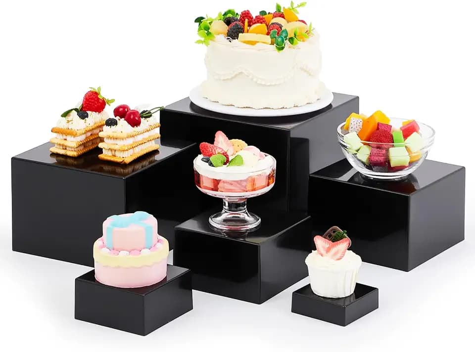 Leinuosen 6 Pcs Acrylic Buffet Risers, Square 3 to 8 Inch, Black