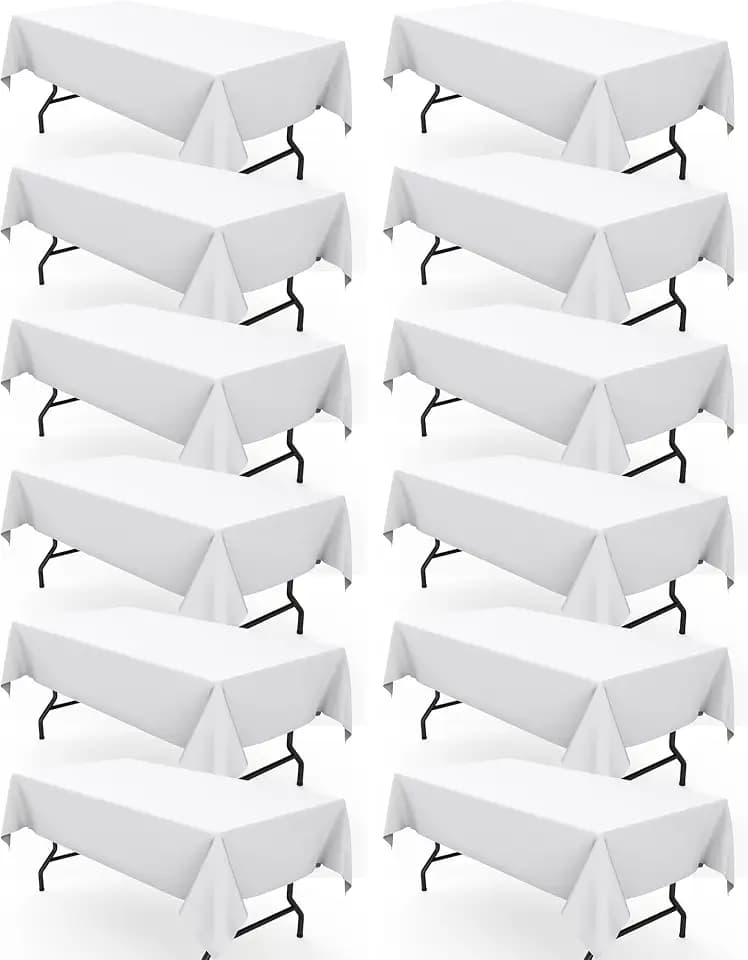 Pureegg Polyester Tablecloth 60" x 102" Reusable Washable 12 Pack White