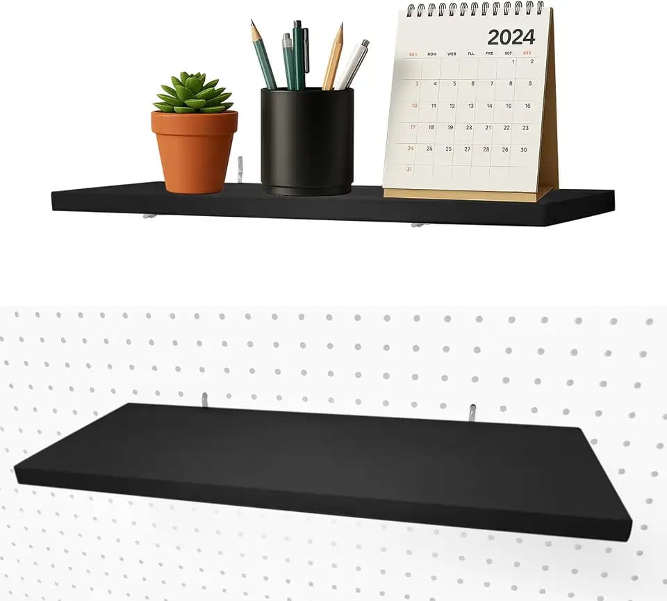 Pegboard Shelves, 2Pack Black 16" x 6" Large Peg Board Racks and Brackets