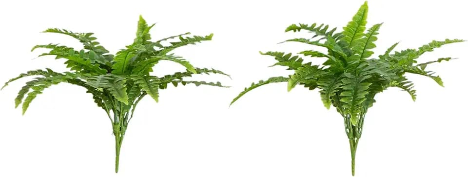 Nearly Natural 19-in UV Resistant Artificial Boston Fern, Set of 2, Large Hanging Fake Plant Wall Decor with 24 Fronds, Faux Fern Vines that Look Real for Home & Garden Decor, Outdoor Porch Decoration