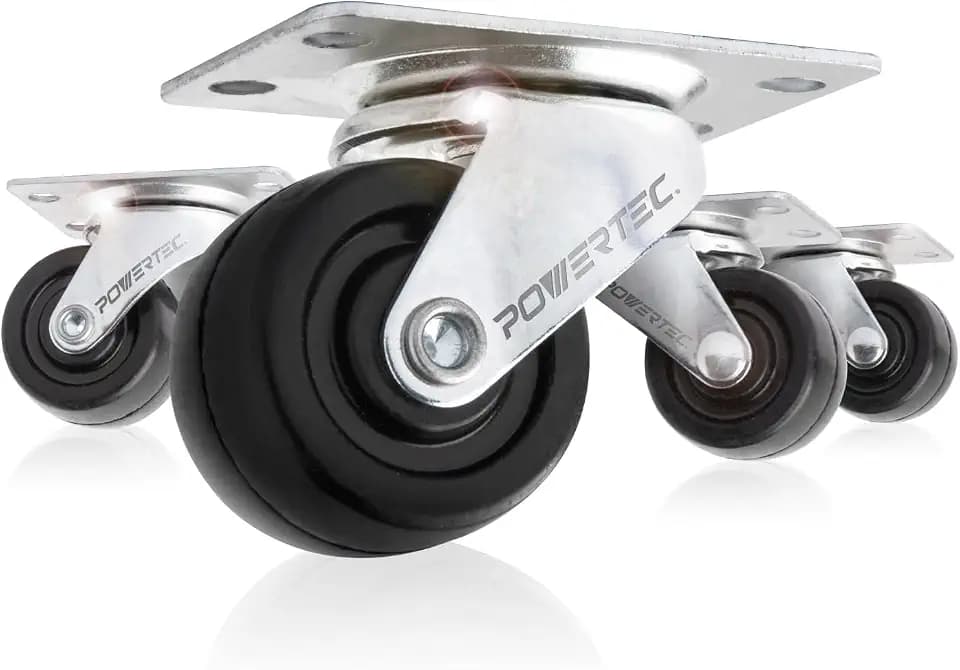 POWERTEC 1-1/2 Inch Swivel Caster Wheels Set of 4 with 160 lbs Loads, Heavy Duty Plate Casters, Rubber Castor Wheels for Furniture, Cart, Dolly and Workbenches (17209V)