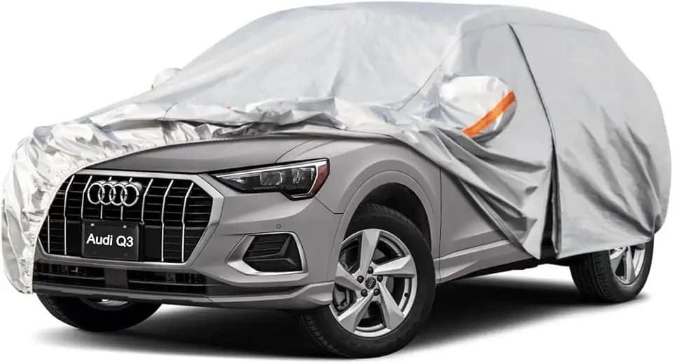 Kayme Autoplane Wasserdicht Atmungsaktiv für Audi Q3 (2012-2025), 6 Schichten Vollgarage Autoabdeckung für Regen Sonne Staub Schutz Verkratzt, Autoabdeckung mit Reflektierenden Streifen.
