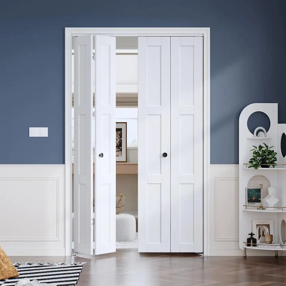 White Bifold Doors for 48"×80" Opening, Sliding Interior Closet Folding Barn Door Slab with 4FT Concealed Hardware Kit Included, 3-Panel, MDF Wood Panel Covered with PVC Surface
