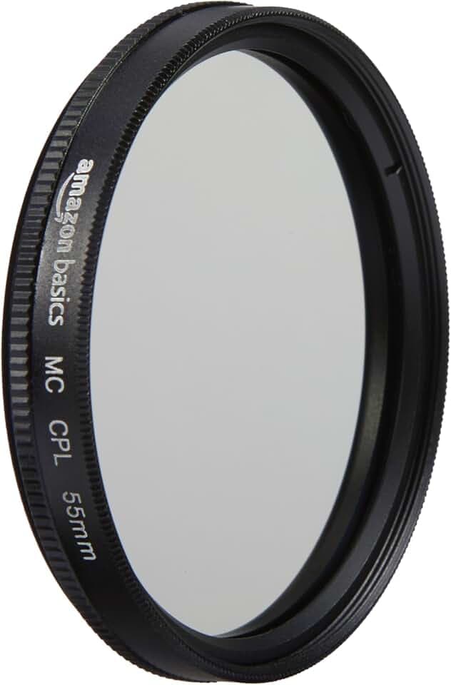 Amazon Basics 55 mm Circular Polarisations-Schutzfilter für tiefere Farben, Reduzierung von Blendung und Reflexionen, Mehrfach beschichtet, schützt vor Staub, Schmutz und Kratzern