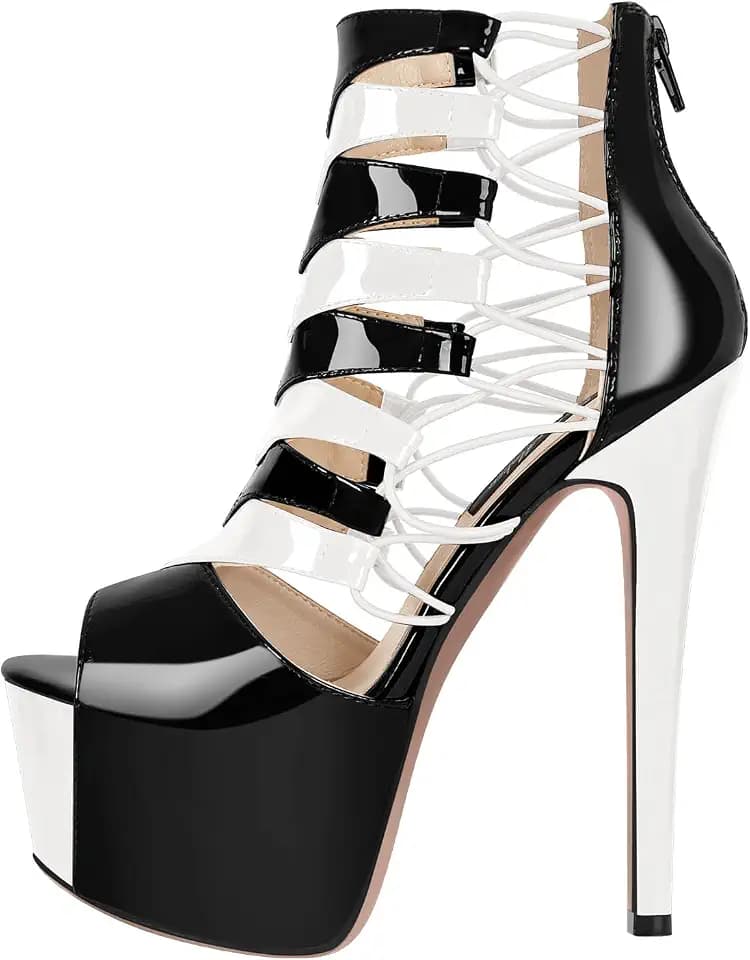 richealnini Women's Sexy Peep Toe Ankle Boots with Zippers Platform Heel Stiletto High Heels Short Booties