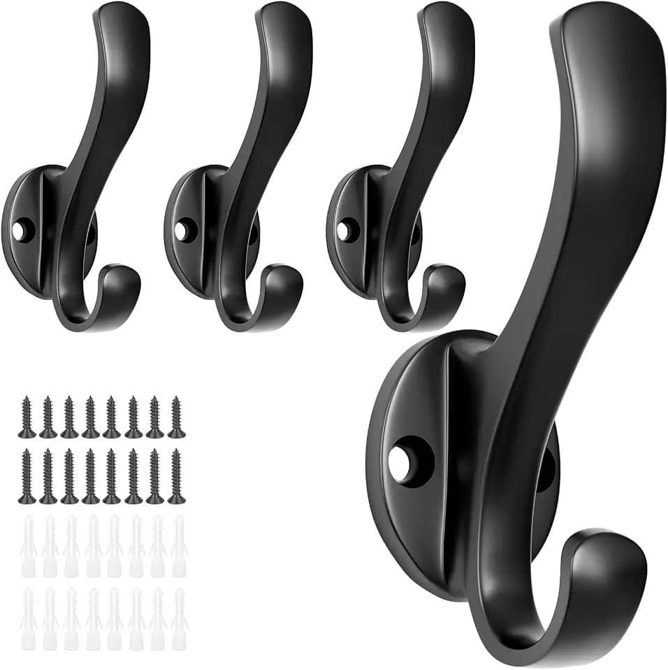 Coat Hooks Heavy Duty - Durable wall Mounted Hooks Aluminum Alloy Towel Hooks for Hanging Towel, Key, Robe, Scarf, Entryway Cubicle Closet Mudroom Bathroom Garage (4 Pack-Black)