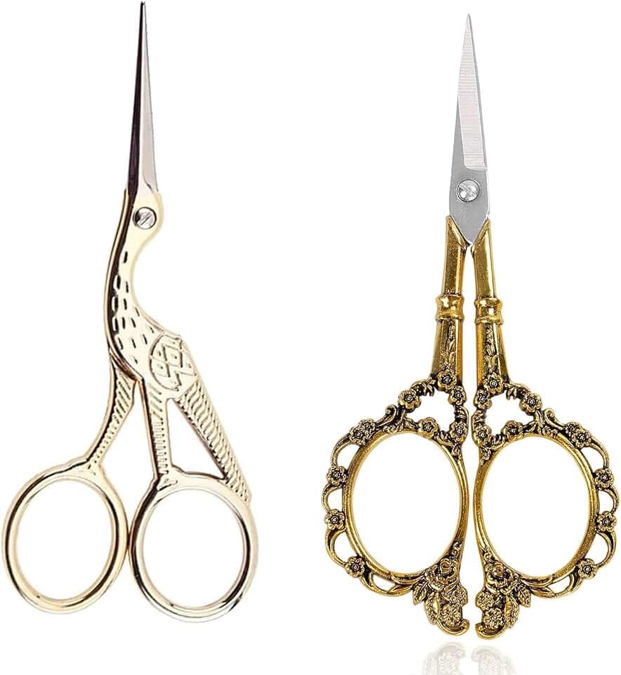 BIHRTC Gold Vintage Plum Blossom Scissors and Classic Crane Design Sewing