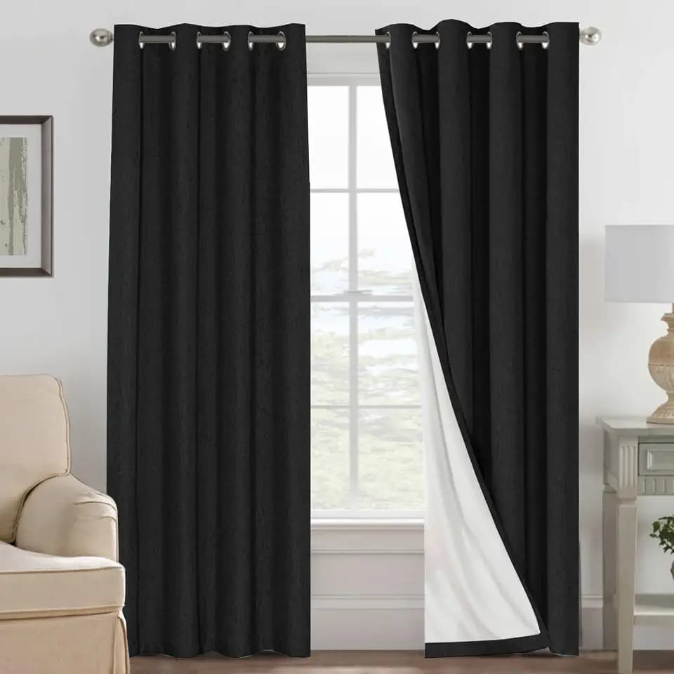 H.VERSAILTEX 100% Blackout Linen Curtains 84" L 2 Panels Black