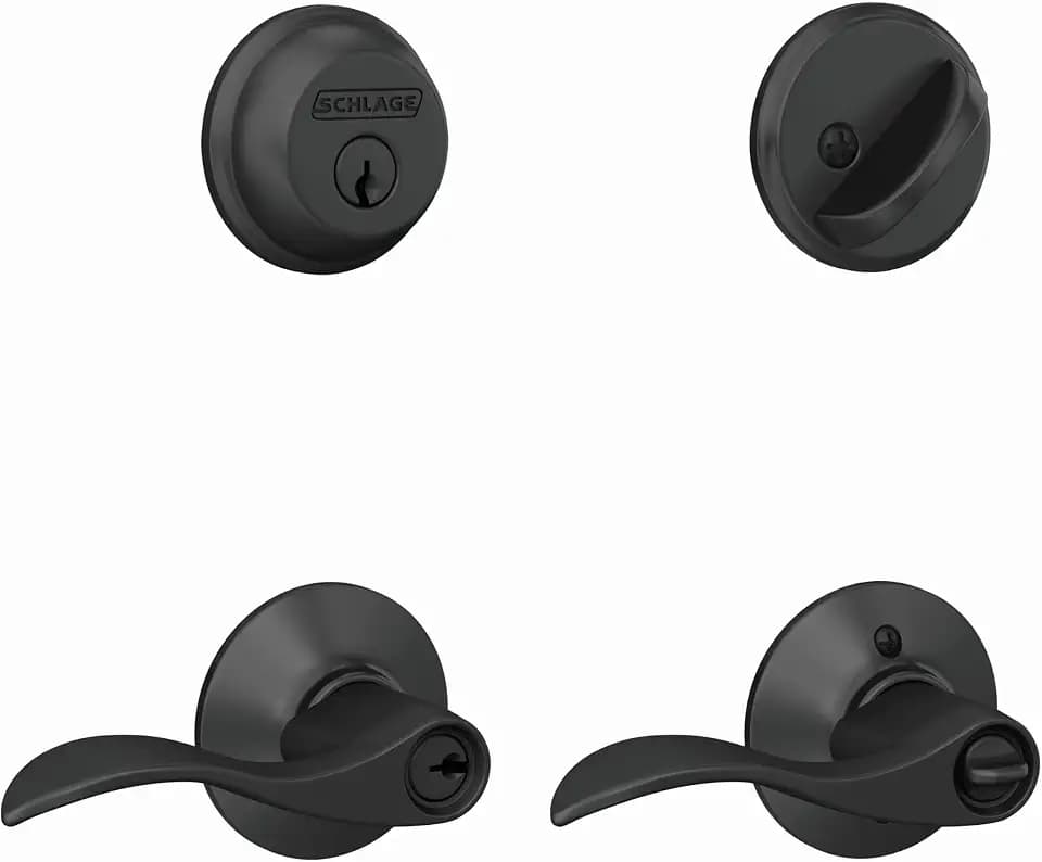 Schlage Deadbolt & Door Handle Set, Accent Lever, Matte Black