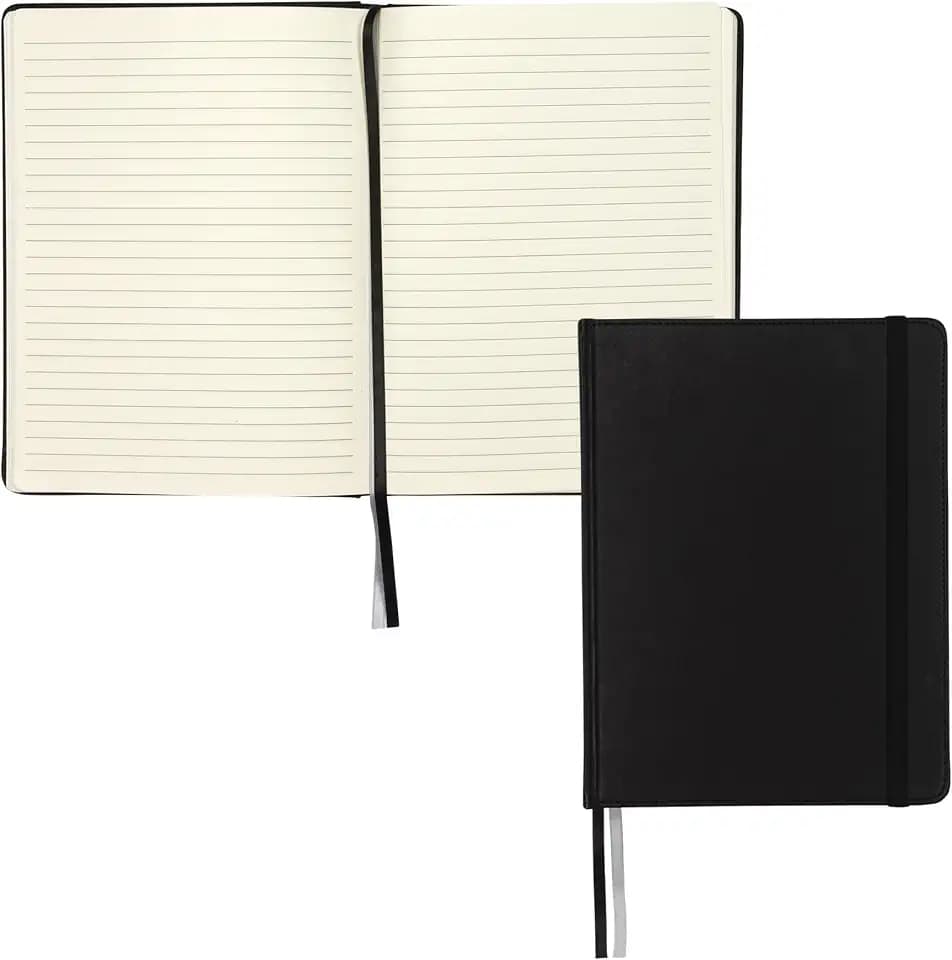 Samsill Large Hardcover Notebook, 240 Lined Notebook Pages, Black, 7.5 x 10 Inch