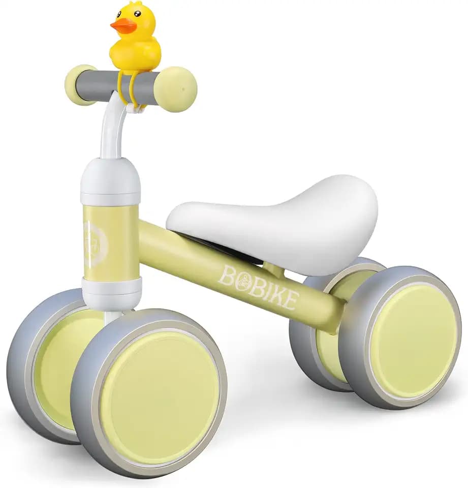Bobike Baby Balance Bike Toys for 12-36 Months Kids Toy Boy and Girls Gifts Toddler Best First Birthday Gift Children Walker No Pedal Infant 4 Wheels Bicycle (Classic, Macaron Yellow)