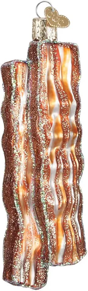 Old World Christmas Bacon Strips Glass Blown Ornament for Christmas Tree, Handcrafted Holiday Decoration, Food - Breakfast Collection