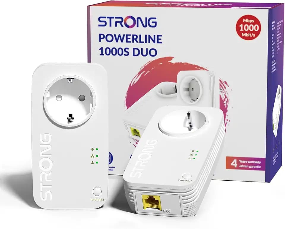Strong AV1000Mbit/s Powerline Adapter Set mit Steckdose, Gigabit LAN Port