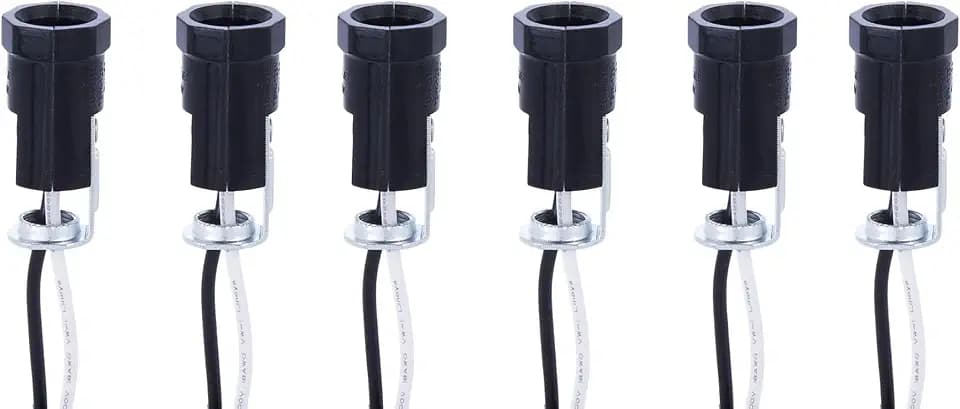 B&P Lamp® Pigtail E12 Candelabra Socket with 1/8F Hickey and 12 Inch Wire Leads, 6 Pack