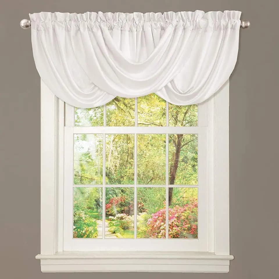 Lush Decor Lucia Elegant Waterfall Valance for Living Room Kitchen, and Bedroom, Soft Polyester Window Curtain, Single -White (42"W x 18"L)