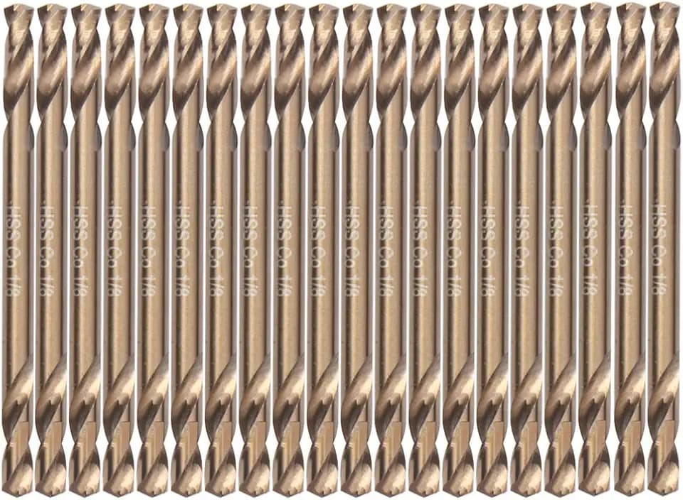 1/8" Cobalt Drill Bits(20PCS), M35 HSSCO High Speed Steel Double Ends Stubby Body Twist Drill Bit Set for Hardened Metal, Stainless Steel, Cast Iron, Plastic and Wood