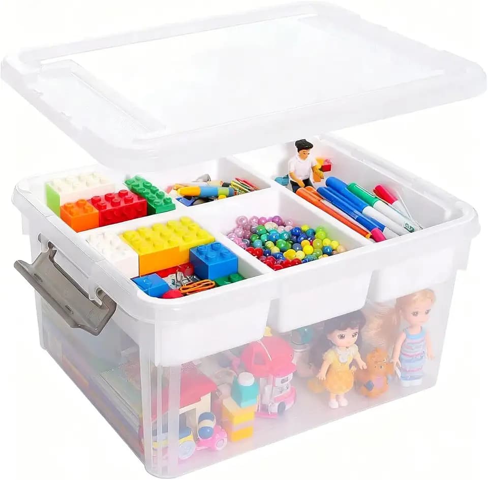 EOENVIVS 17 QT Clear craft storage organizer box with Removable Tray, Plastic storage bins with lids for Kids Art Supplies, Toys, Beads, Tools, Sewing & Classroom Clear+White Bulcket