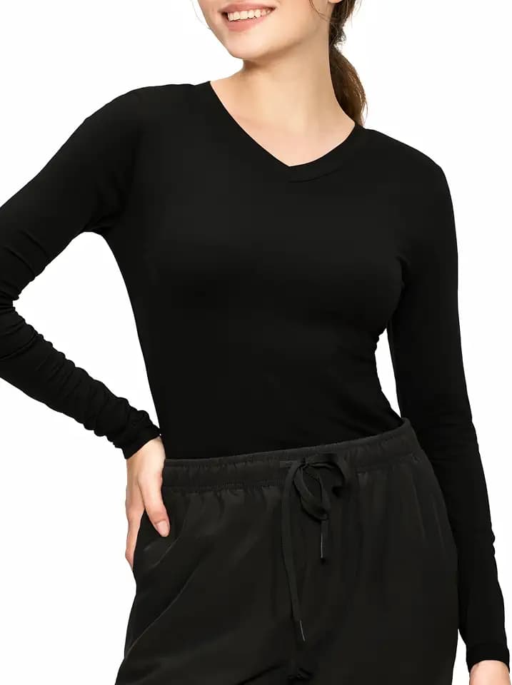 floralhue Women’s Long Sleeve Underscrub Tee, V-Neck Undershirt