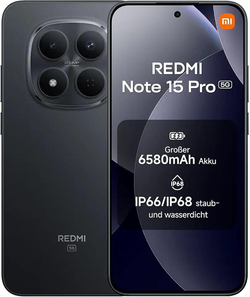 XIAOMI REDMI Note 15 Pro 5G Smartphone 12+512GB, 6580mAh, 200MP, Schwarz