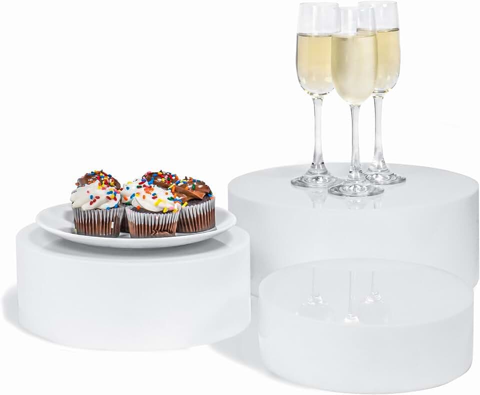 Red Co. Set of 3 Sizes (10", 8", 7") Acrylic Round Cylinder Display Nesting Riser Stands with Hollow Bottoms, Glossy White