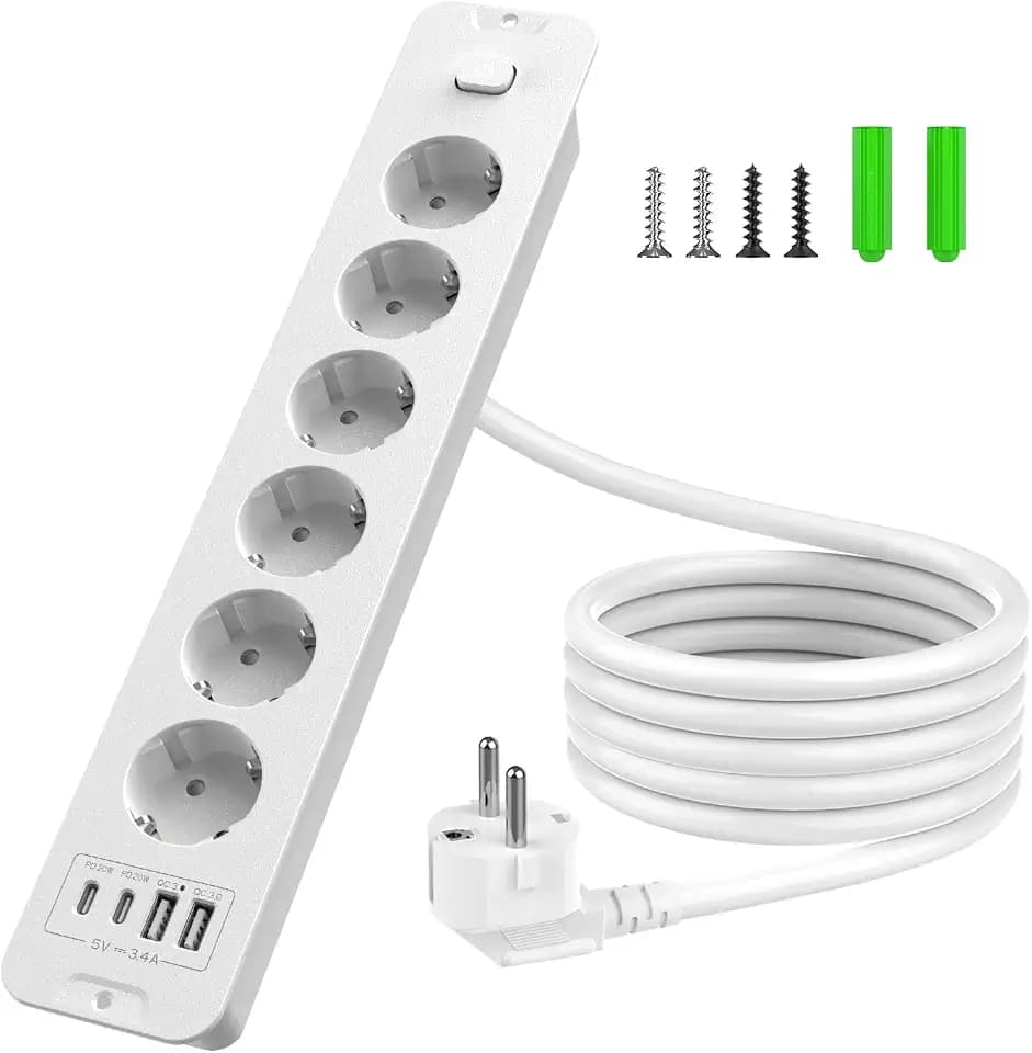 Einbausteckdose mit USB (PD 20W), 6-Fach Steckdosenleiste, 10-in-1 Versenkbare Tischsteckdose, Mehrfachsteckdose mit 2M Kabel Für Küche Büro Arbeitsplatte, 16A/3680W