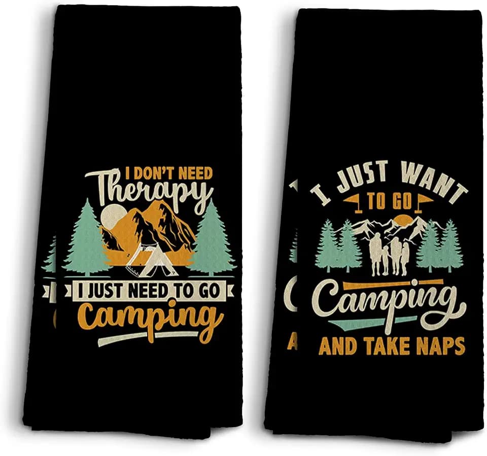 Camp Towel, Camper Gifts, Camping Tents Decor, Kitchen Towels, Set of 2, 16x24