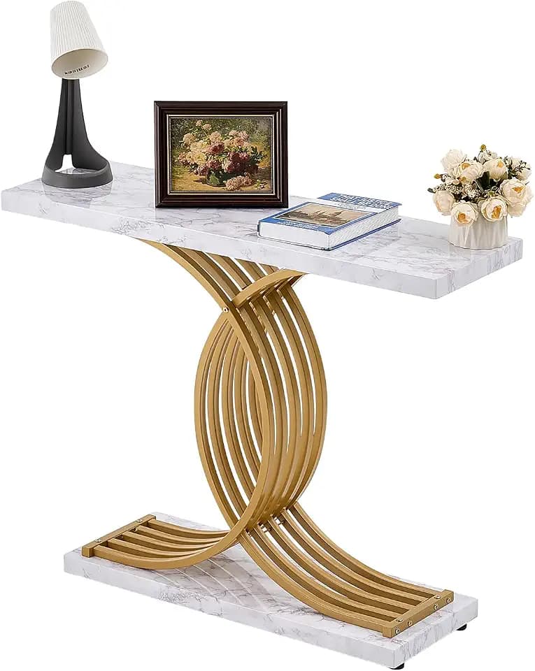 VEVOR Entryway Table, 39.4 Inch Gold Console Table, Narrow Console Table with Metal Frame, Modern Console Sofa Table for Living Room, Entryway, Hallway
