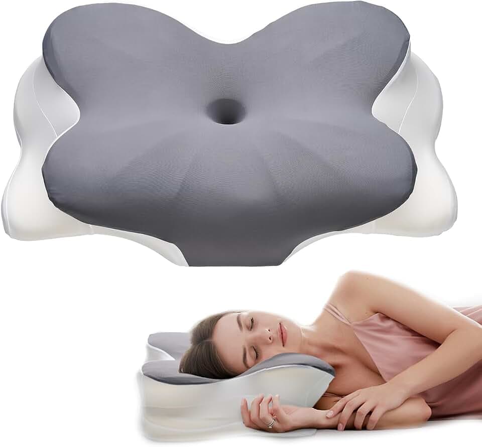 Nackenstützkissen für Nacken und Schultern, ergonomisches Memory-Schaumkissen zum Schlafen mit waschbarem Kissenbezug - Grau
