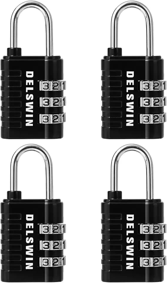 DELSWIN Combination Lock 3-Digit Small Padlock - 4Pcs Resettable Combo Lock for School Gym Locker, Outdoor, Fence, Gate, Waterproof Luggage Locks for Travel Backpack