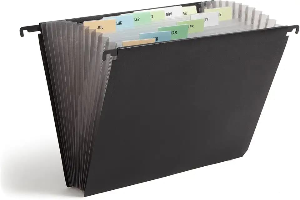 Smead Poly Hanging Expanding File, 12 Dividers, Letter Size, Black (65125)