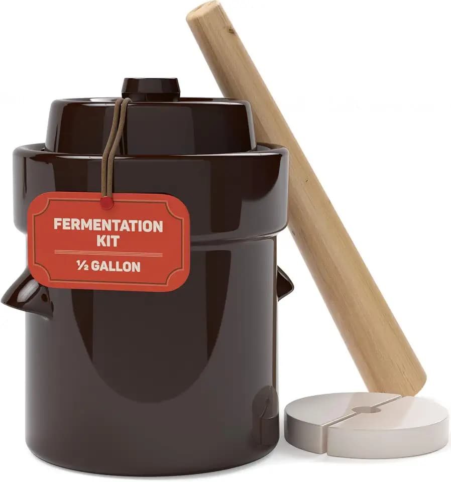 Fermentation Crock 1/2 Gallon - Sauerkraut Crock with Weights & Pounder