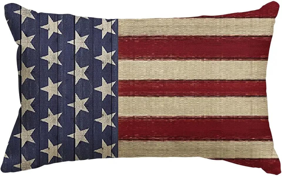 AVOIN colorlife 4th of July Patriotic Independence Throw Pillow Cover, 12 x 20 Inch Memorial Day Stripes America Flag Stars Decor Cushion Case for Sofa Couch