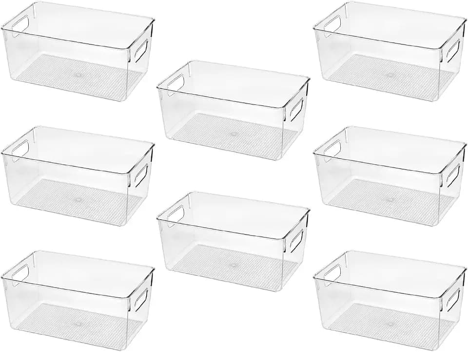 Clear Plastic Storage Bins, Pantry Organizers and Storage Containers Fridge Organizer Bins for Organizing Kitchen Cabinet Organizer Bin Bathroom Freezer Refrigerator Organization