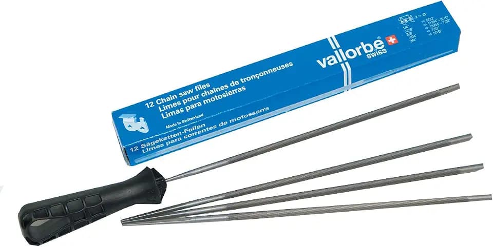 Vallorbe, zum Schärfen von Kettensäge, Durchmesser 5,2 mm, 3/8 Zoll, mit Griff 12 Stück