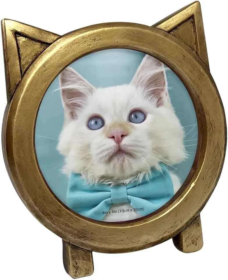 Isaac Jacobs 4x4 Round Resin Sentiment Cat Picture Frame with Ears
