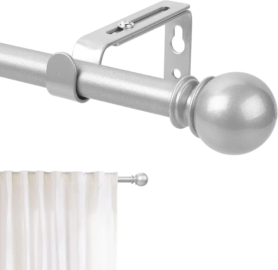 Silver Curtain Rod for Windows 66 to 120 Inch, 5/8 Inch Diameter Adjustable Curtain Rods With Brackets, Heavy Duty Easy to Install, Suitable for Bedrooms and Outdoor