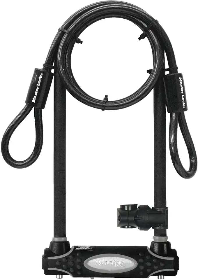 Master Lock Bike Lock Heavy Duty Anti-Theft U-Lock with Black Looped End Cable, Extended Shackle Length and 2 Keys for Bikes, Ebikes and Scooters, 8285EC