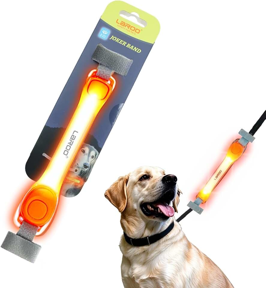 LaRoo Hundelicht for für Nächtliche Spaziergänge,Hund Kragen Licht Blinkendes Licht mit Klettverschluss,Einfach an Halsband Leine und Geschirr zu Befestigen, Sicherheitslicht für Hund (Orange)